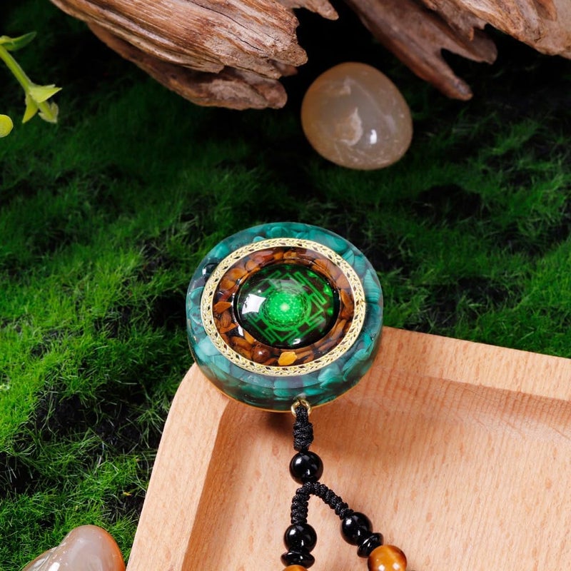 daydayup Orgonite Necklace - Sri Yantra Rotatable Pendant For Anti Stress Anxiety & Meditation - Malachite And Tiger Stone For Spiritual Healing & Positive Energy - Image 4
